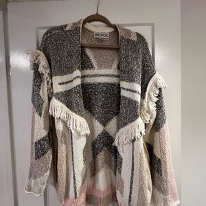 Wildfox | Oversized Geometric Knit Cardigan in Cream, Gray, and Pink
